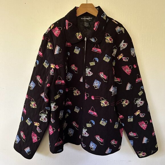Requirements Jackets & Blazers - Requirements Quilted Jacket Womens Large Full Zip Black Purse Print Lightweight